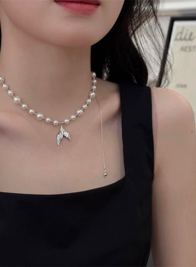 法式复古珍珠鱼尾吊坠项链