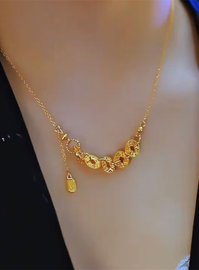 碎冰冰金色五帝钱项链女