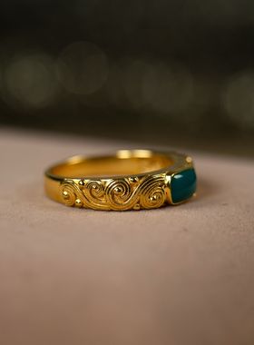 【御松莲心】“祥云”戒指原矿绿松石18k镶嵌男女同款多样性发货