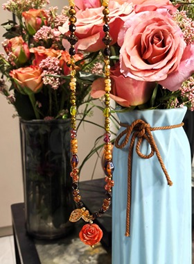 原创手作项链复古风项链女百搭玫瑰捷克珠民族风叠戴