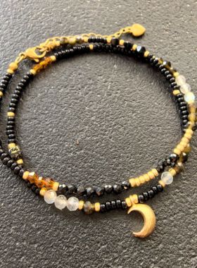 ANZHI原创复古黑金色串珠手链