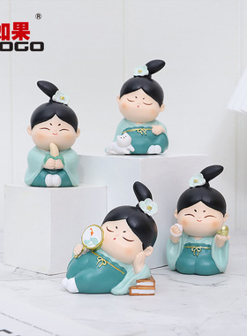西安文创宋小卿仕女摆件原创国潮树脂工艺品创意家具车载装饰摆物