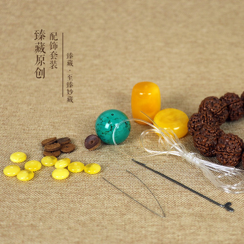 金刚配饰星月菩提手串套装琥珀蜜蜡绿松散珠圆珠饼子原创套餐 - 图2