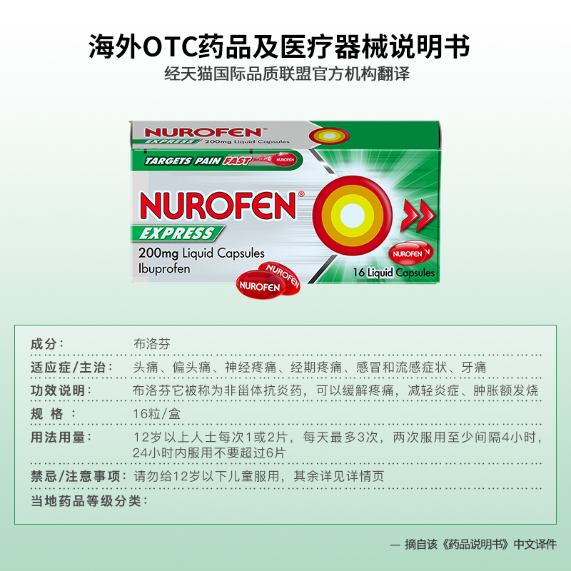 【自营】NUROFEN高效止痛液体胶囊缓解疼痛发热肌肉头痛牙疼退烧 - 图3