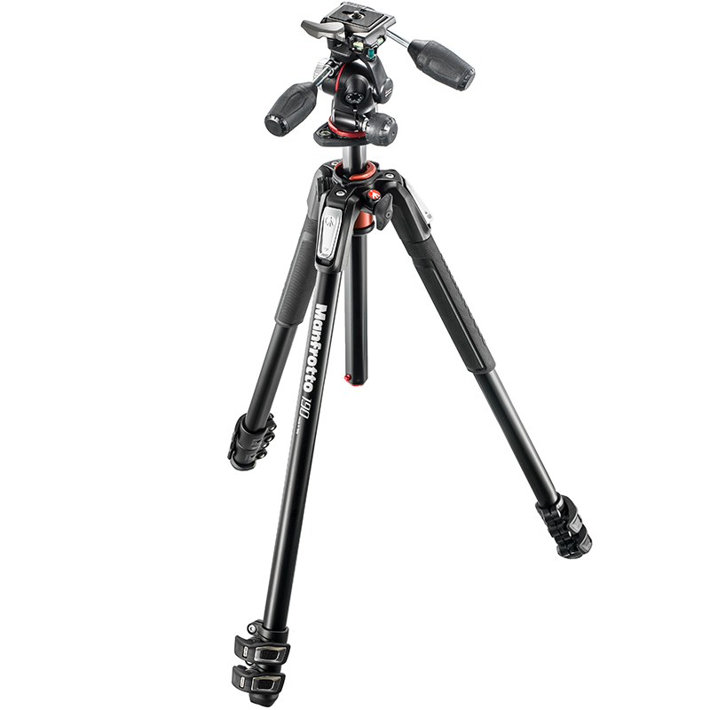 【自营】曼富图/Manfrotto MK190XPRO3-3W 190系列铝合金三节三脚架三维云台套装配XPRO三维云台多角度拍摄 - 图0