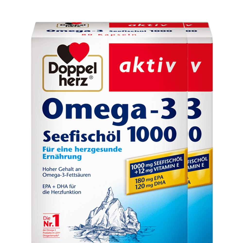 天猫国际进口超市【直营】2盒*德国进口双心深海鱼油软胶囊1000mg80粒呵护血管1