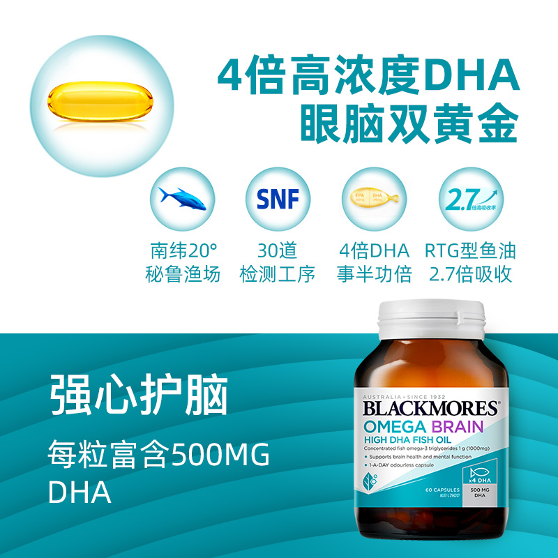 天猫国际进口超市【正品直营】BLACKMORES澳佳宝无腥深海脑铂金鱼油60粒 高含量DHA2