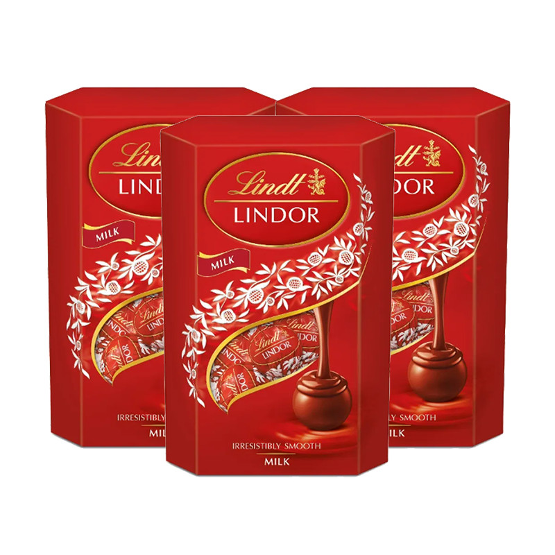 【自营】Lindt瑞士莲软心牛奶巧克力分享装200g16粒*3盒 零食送礼