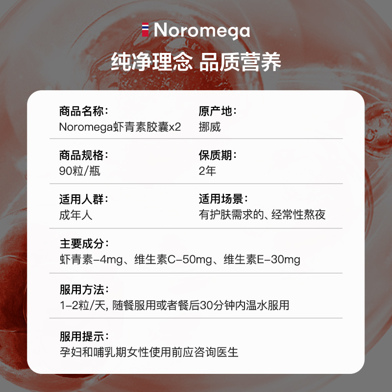 【自营】[2瓶]挪威Noromega进口虾青素胶囊精华左旋口服维C维E90 - 图3