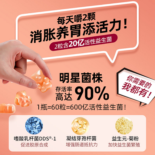 天猫国际进口超市澳洲Unichi噗噗糖益生菌小熊软糖大人调理肠胃养胃女性保健品60粒1