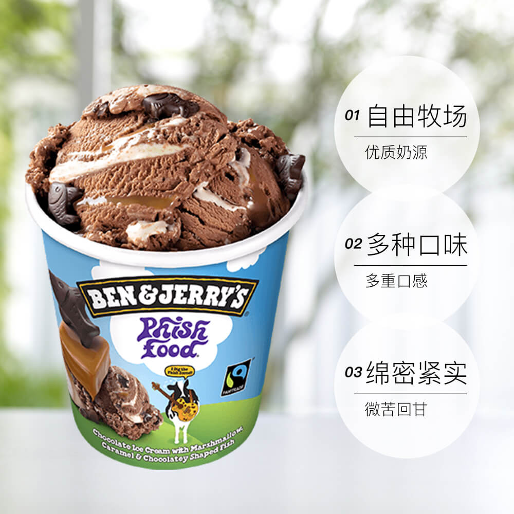 【自营】Ben&Jerry's本杰瑞巧克力布朗尼焦糖香草曲奇雪糕冰淇淋 - 图0