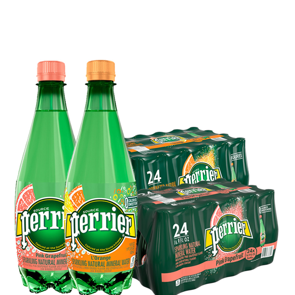 天猫国际进口超市Perrier巴黎水含气橘子西柚组合口味气泡水饮料矿泉水500ML*48瓶1