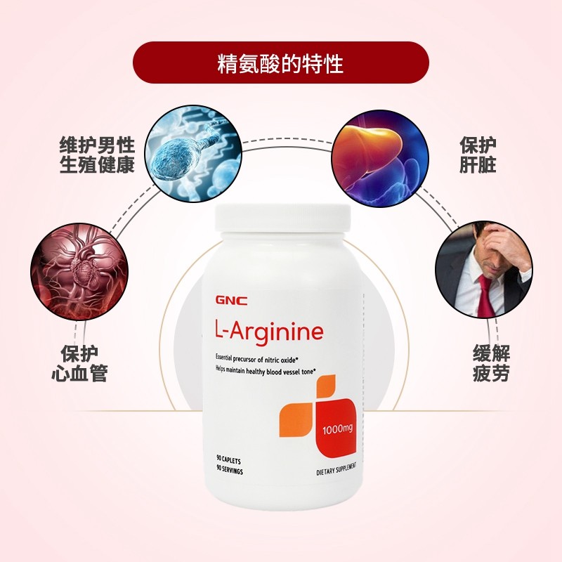 GNC 健安喜 左旋精氨酸片 1000mg*90片 双重优惠折后￥46.16包邮包税 88VIP会员还可95折