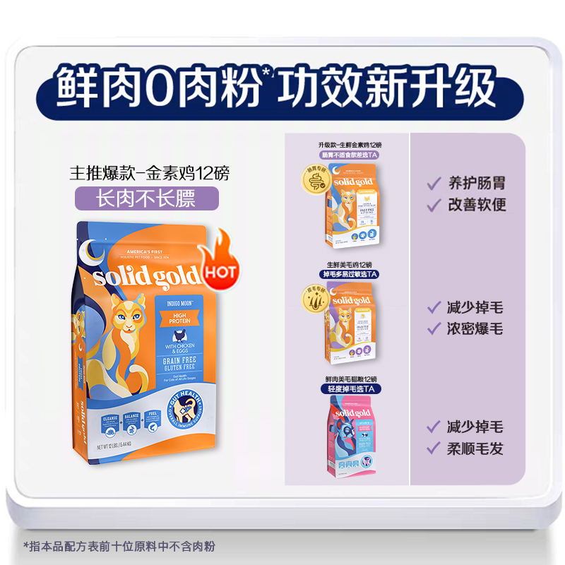 【自营】【SolidGold】素力高金装12磅高蛋白全价无谷鸡肉猫粮