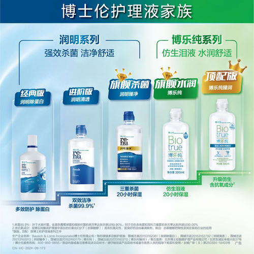 【自营】博士伦润明清透隐形眼镜护理液500+120ml美瞳进口药水 - 图1