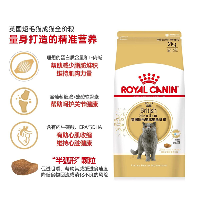 【自营】皇家猫粮BS34英短专用成猫粮蓝猫通用粮助发腮全价粮2kg - 图0