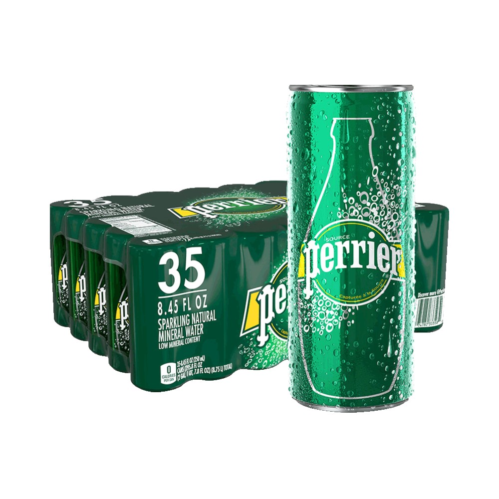 【自营】Perrier巴黎水法国进口原味矿泉水气泡饮用水 250ML*35罐 - 图0