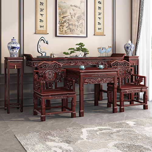新中式实木中堂六件套八仙桌供桌香案佛台条案农村堂屋客厅财神桌