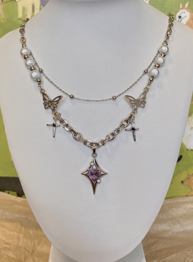 StarryCat原创设计 y2k镶钻星星蝴蝶ins甜酷少女心叠戴小众毛衣链