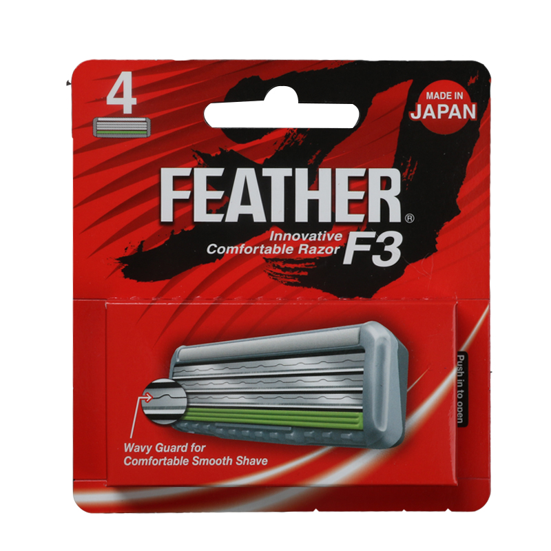 F3替换刀头4个装 日本原装进口FEATHER羽毛牌手动剃须刀头刀片3层 - 图1