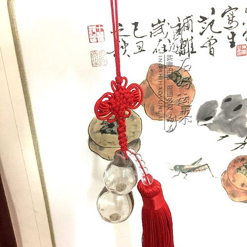 纯天然白水晶球挂件窗挂饰中国结化摆件挡化门对门双星葫芦车窗挂 - 图3
