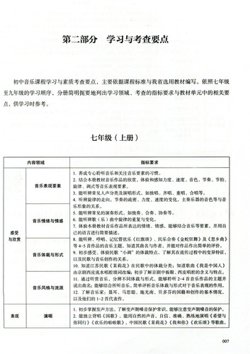 江苏省初中学生艺术素质学业测评指导（音乐）音乐艺术鉴赏中学艺术教育读本初一二三年级通用音乐考试江苏中考音乐测评测试指导书