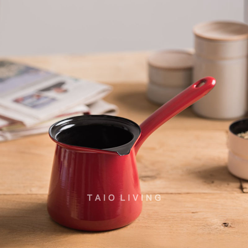 Riess奥地利搪瓷锅宝宝奶锅不粘锅防烫单柄婴儿辅食锅摩卡咖啡壶 - 图0