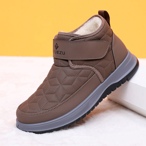踏月族2025冬季新款男士棉鞋加绒绵羊毛雪地靴皮面防水防滑爸爸鞋 - 图1