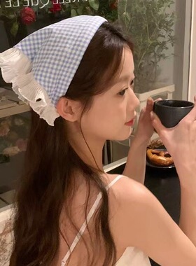 网红法式碎花头箍式一体三角巾