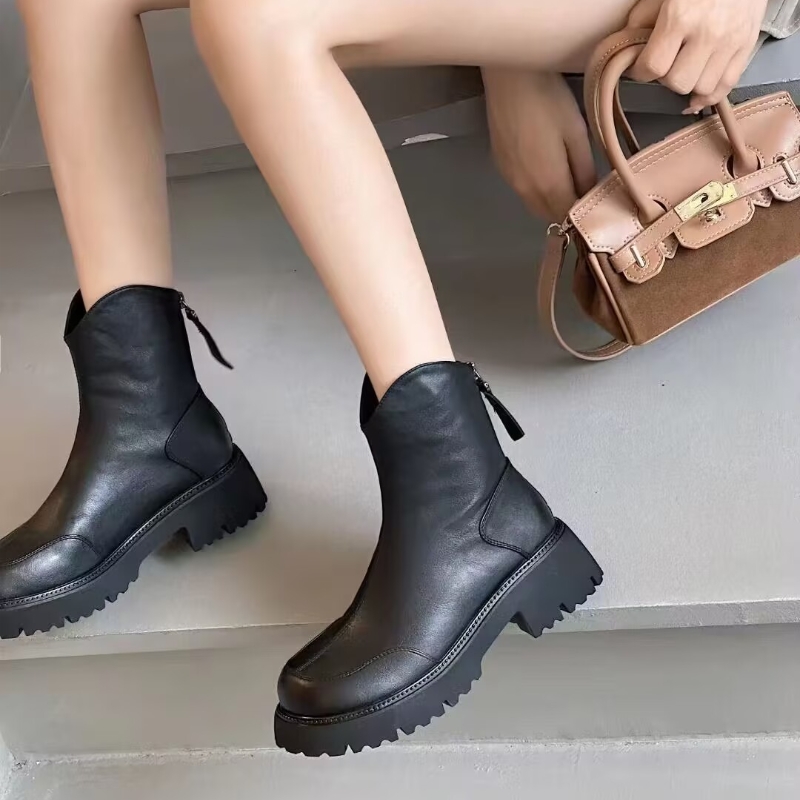 专柜折扣商场撤柜特价女鞋平底厚底舒适百搭短靴女洋气Z532352-1A - 图0