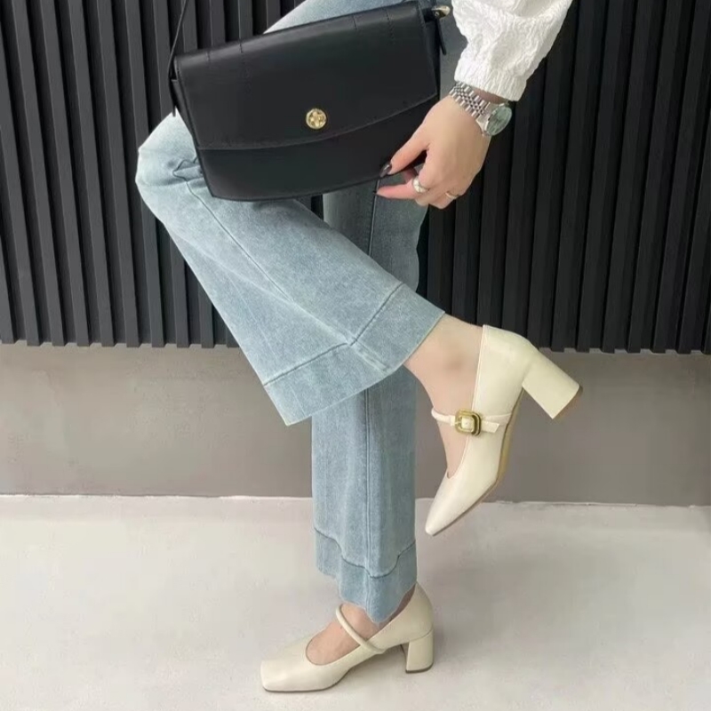 专柜商场撤柜断码处理法式粗跟方头玛丽珍鞋女鞋单鞋KD241510-1A - 图2