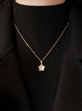 红色双面花朵吊坠衣服项链配饰女