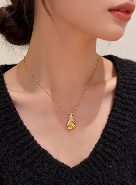 精致轻奢爆闪羽毛吊坠项链