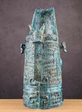 古青铜器商代兽面纹筒形觥盛酒器纯铜复古工艺品装饰特色礼品