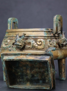 商周青铜鎏金方鼎古铜装饰品乔迁新居办公桌博古架铜祥德工艺