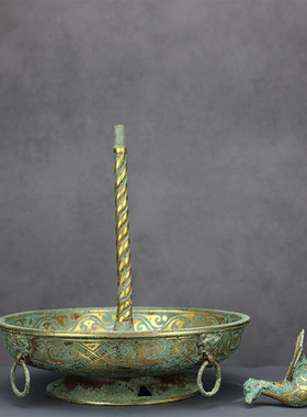 仿古青铜器错金立鸟灯摆件鸟灯灯具复古怀旧桌面工艺品礼品收藏品