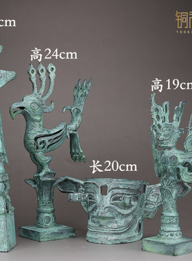 三星堆青铜器铜立人面具飞人飞鸟人头像纵目神树古玩古工艺品摆件