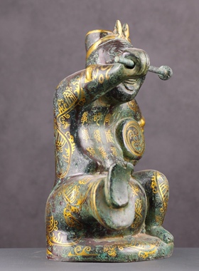 洛阳汉代青铜击鼓说唱佣打鼓佣东汉四川陶俑古错金做旧铜人模型