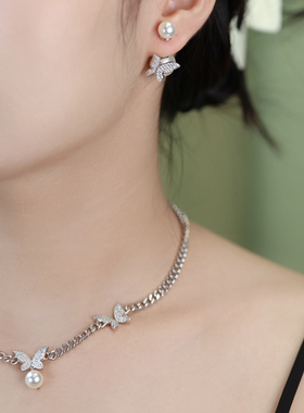 Favorite小众高级感轻奢镶钻复古蝴蝶项链新款爆款气质优雅锁骨链