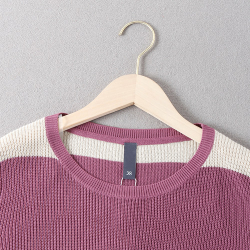 德国单!29.9欧！女百搭宽条纹拼色兰精环保纤维套头长袖针织毛衣 - 图1