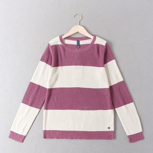 德国单!29.9欧！女百搭宽条纹拼色兰精环保纤维套头长袖针织毛衣 - 图0
