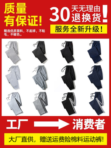 棉料运动裤男春秋直筒大码夏季薄款宽松男士休闲裤加肥卫裤长裤子 - 图1