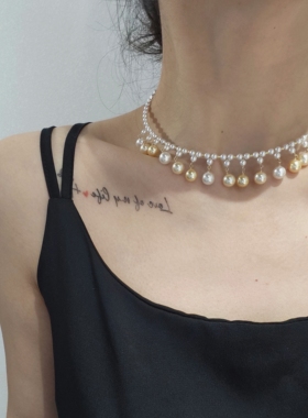 ISLA孤岛重手工14K包金流苏项链锁骨链金珠颈链满天星施家珍珠