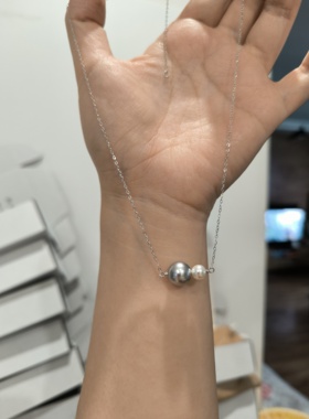 ISLA孤岛s925银吊坠女项链双珠正圆施家珍珠精致百搭气质锁骨链