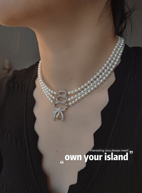 珍珠项链锁骨链蝴蝶结多层