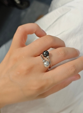 ISLA孤岛双珠s925银麻花戒指开口戒粉色澳白光南洋金珠色真多麻色