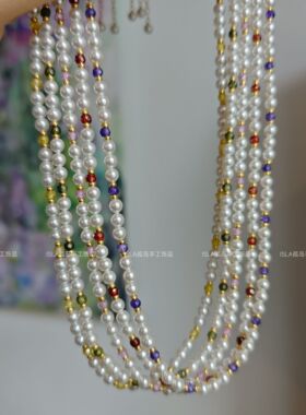 ISLA孤岛红宝石绿宝石锁骨链人造锆石施家珍珠颈链叠戴小众高级感