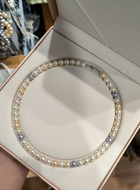 ISLA孤岛8mm施家珍珠项链浅色糖果混彩仿海水珍珠颈链通勤百搭