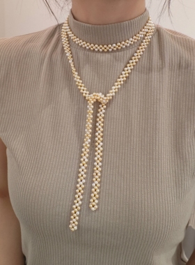 ISLA孤岛进口施家混彩珍珠长丝巾项链优雅气质百搭毛衣链编织项链