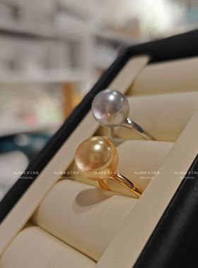 ISLA孤岛时尚轻奢风12mm金珠施家珍珠戒指开口戒s925银通勤百搭